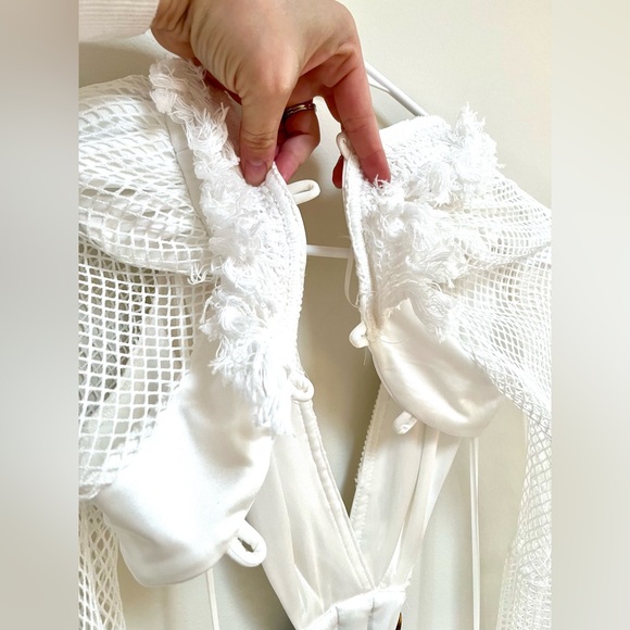 Luxxel Deep-V Cutout Mesh Maxi Dress - White size Large - Picture 11 of 16